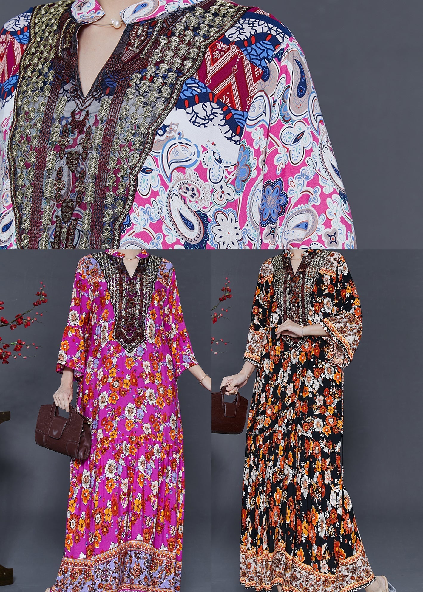 Pink Oversized Print Cotton Ankle Dress Summer