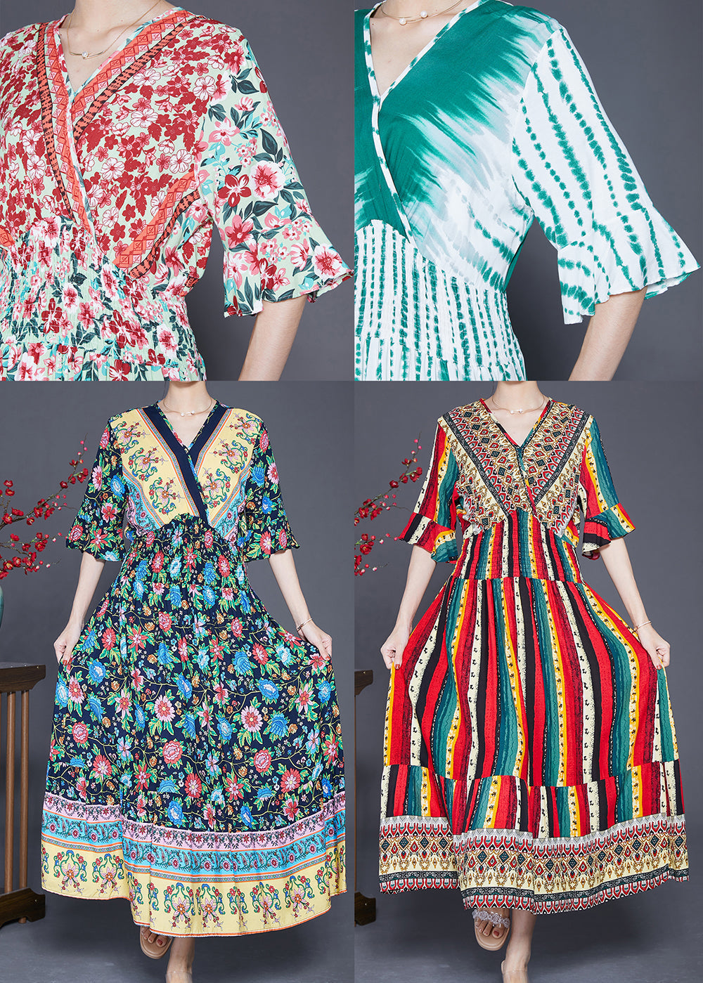 Pink Print Exra Large Hem Cotton Maxi Dresses Summer
