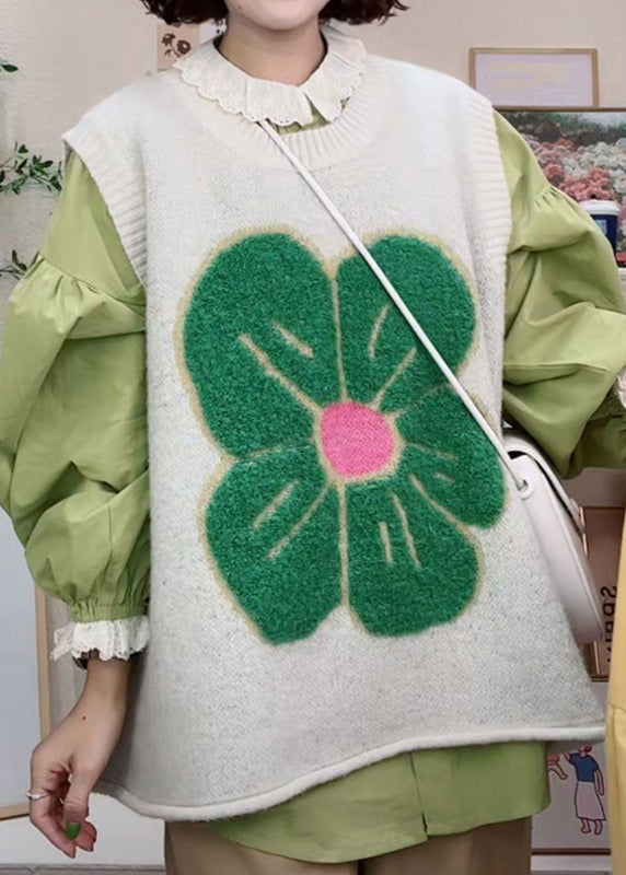 Green O Neck Patchwork Cozy Knit Waistcoat Sleeveless