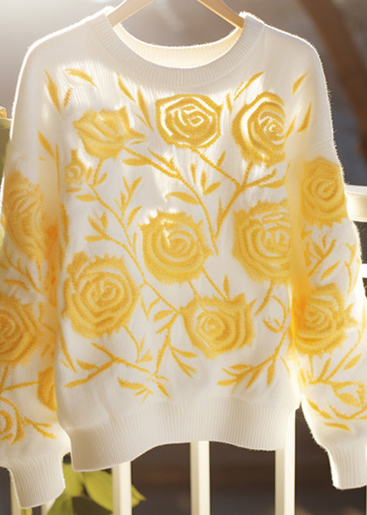 Yellow O Neck Cozy Knit Fall Sweaters