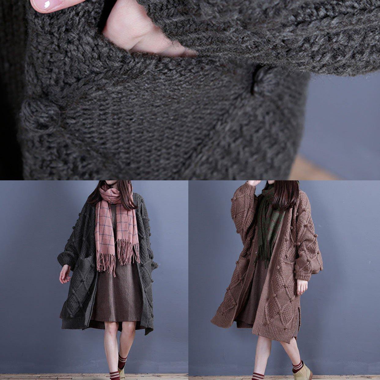 For Spring Fall Knitwear Oversized Khaki Side Open