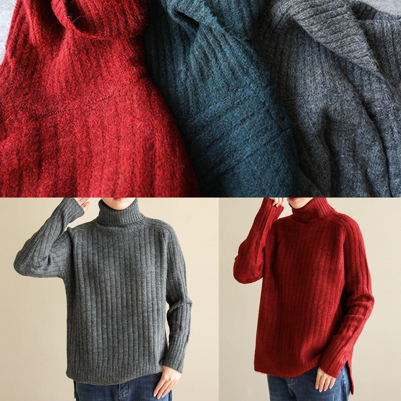 For Spring Wild Gray Knitwear Oversize High Neck Knit Blouse