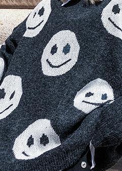 For Work Dark Gray Print Clothes O Neck Knit Tops