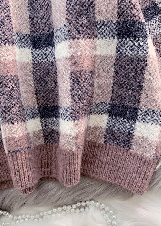 For Work Purple Knitted Clothes Warm Oversized Plaid Knitwear