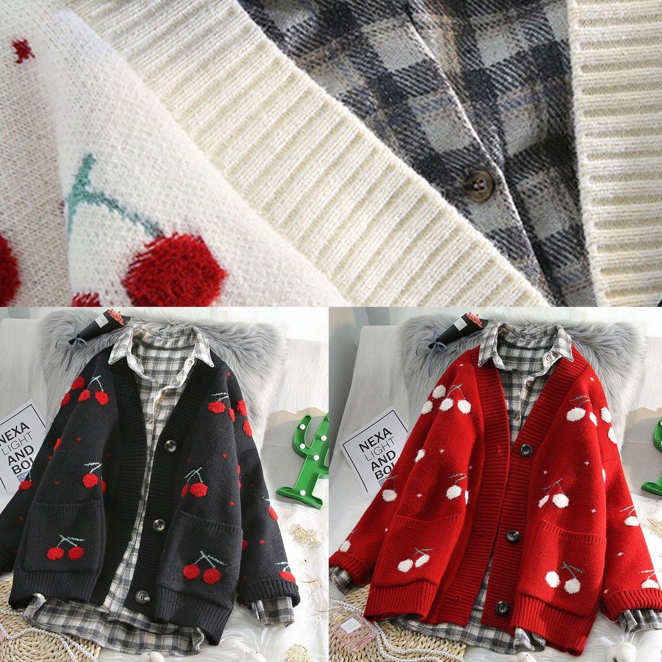 For Work Red Knitted Outwear Spring V Neck Knit Sweat Tops