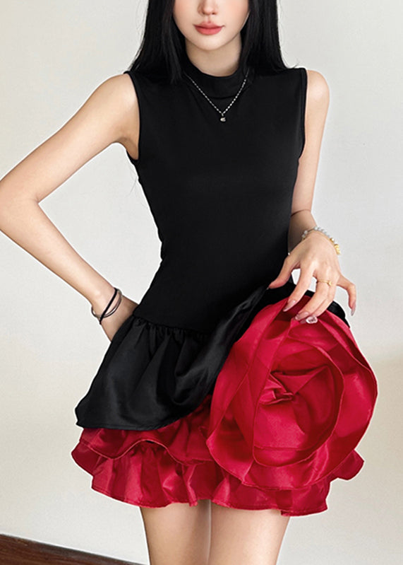 French Black Rose Mid Dresses Sleeveless