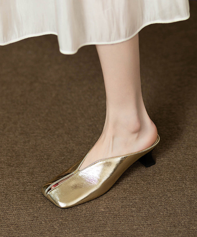 Golden Faux Leather Splicing Thong Sandals
