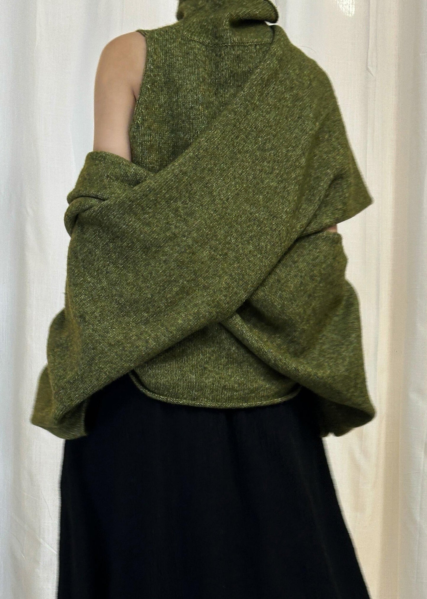Green Asymmetrical Knit Sweater Turtleneck Winter