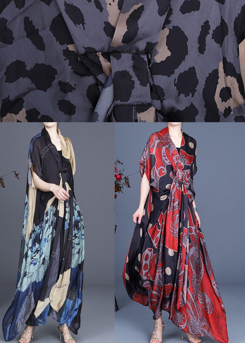 Handmade Black Print Asymmetrical Design Silk Two Pieces Set Summer Dress