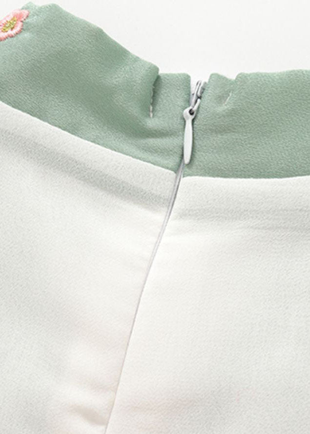 Handmade Green Embroideried Patchwork Chiffon Baby Dresses Summer