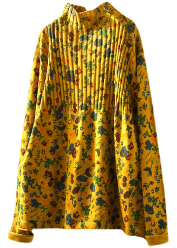 Handmade Yellow Retro Print Loose Fall Knitted Sweaters