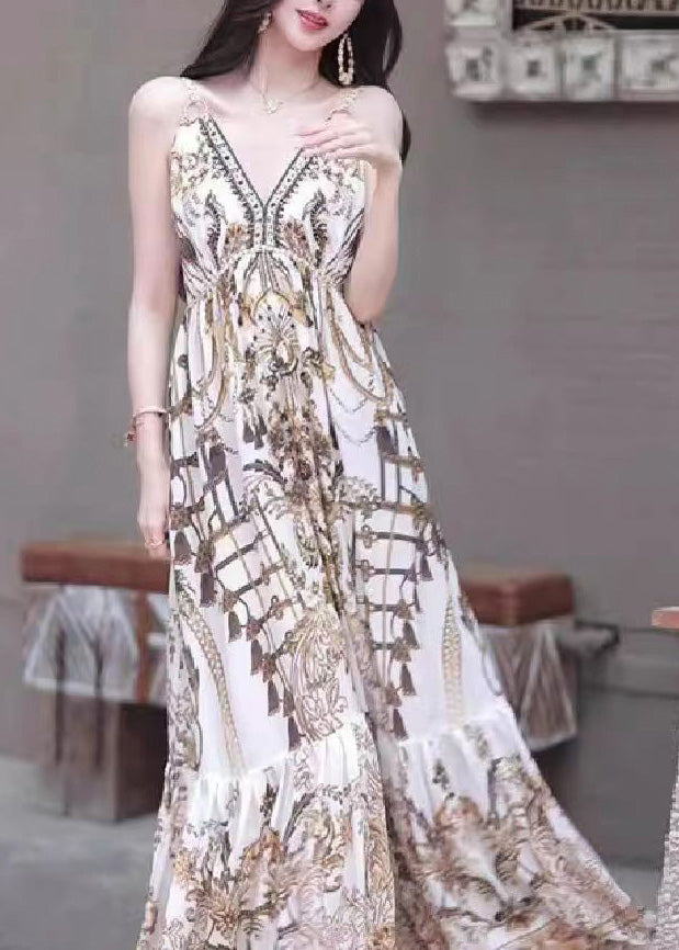 Holiday Style Printed Beach Strap Dress for Summer