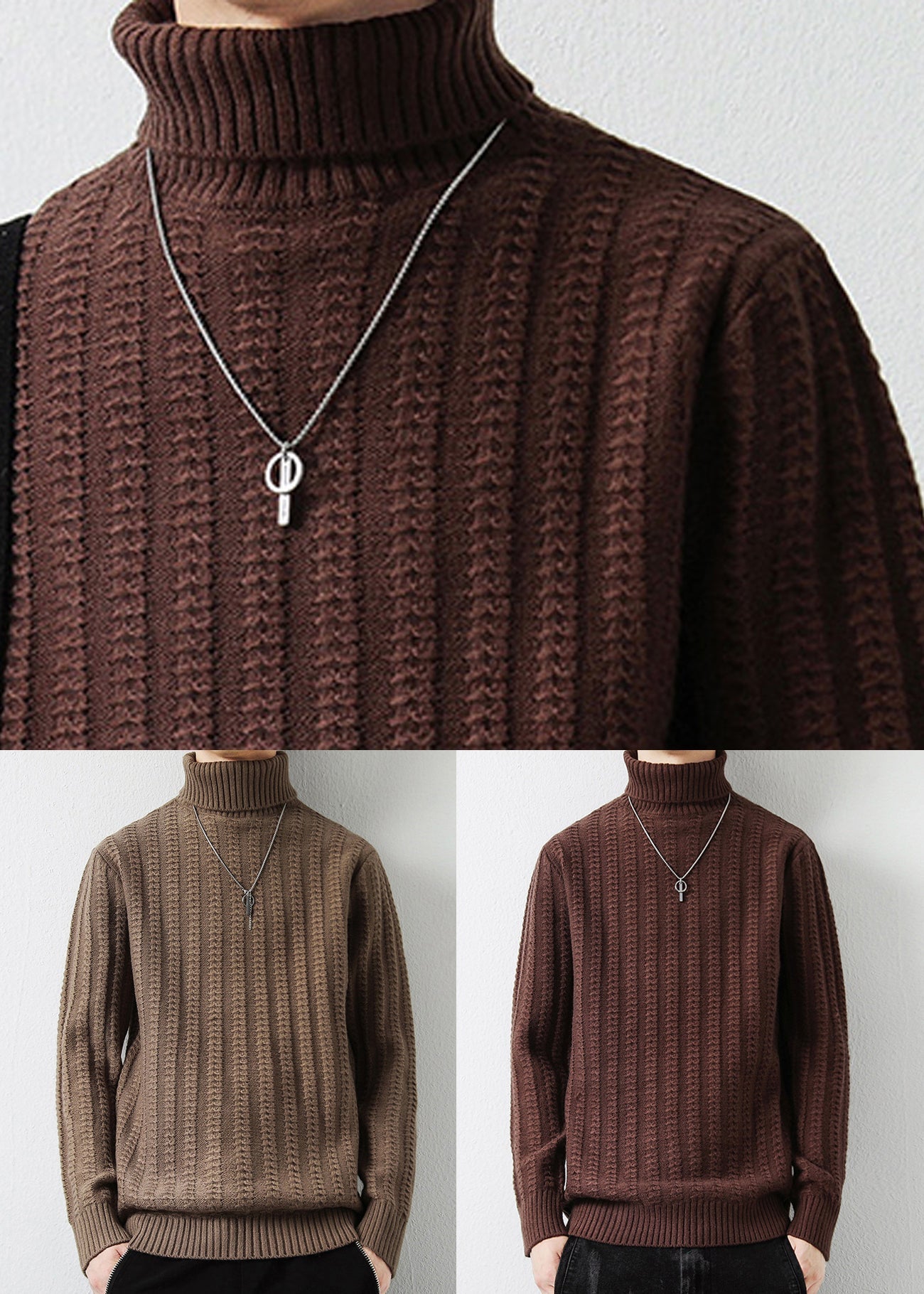 Light Camel Cotton Knit Sweaters Pullover Turtleneck