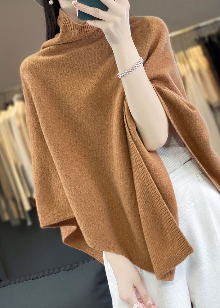 Loose Khaki Turtleneck Woolen Cape Sweaters Spring