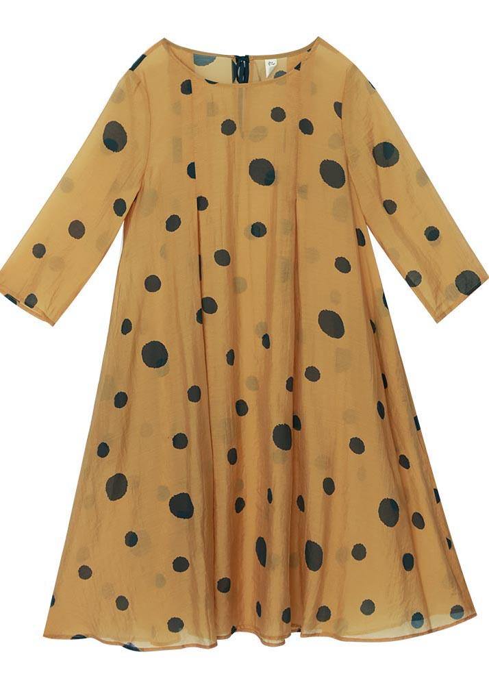 Loose Yellow Dot Half Sleeve Party Summer Chiffon Dress