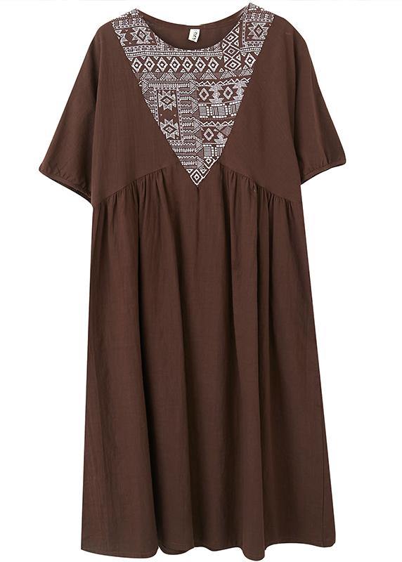 Natural Chocolate Patchwork Short Sleeve Maxi Dresses Summer