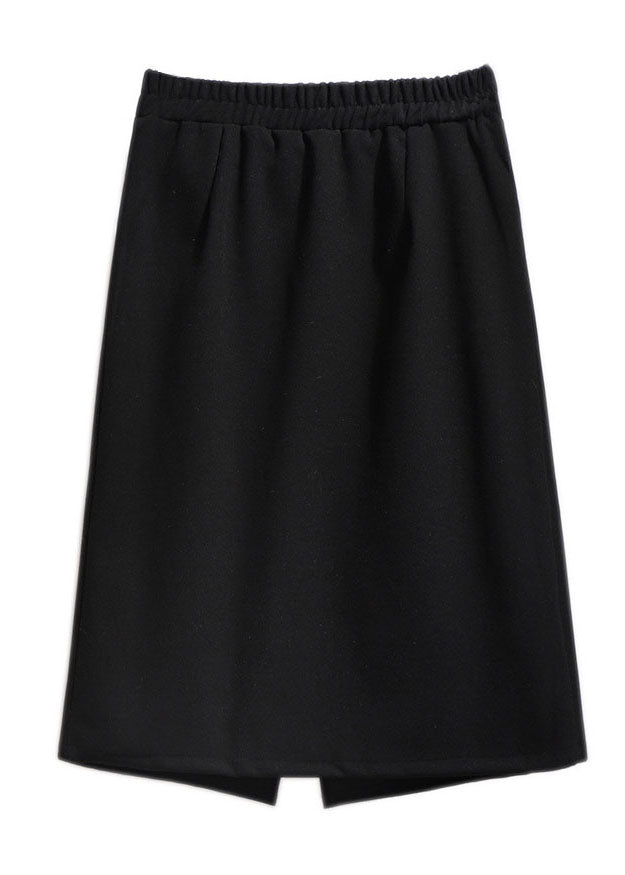 New Black High Waist Side Open Patchwork Woolen a Iine Skirts Fall