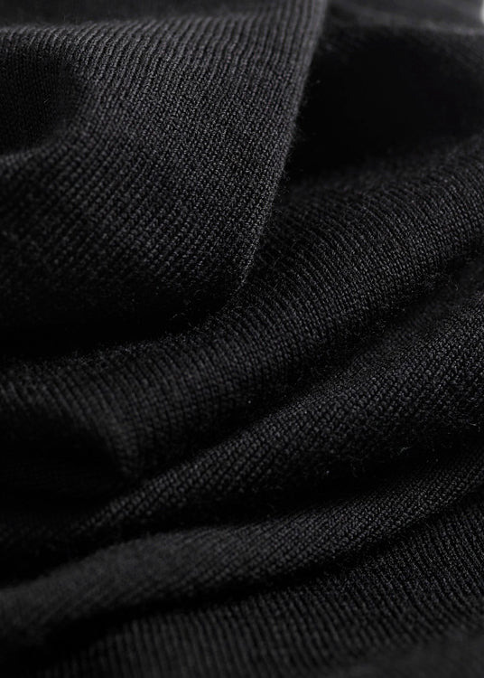 New Black Turtleneck Patchwork Knit Top Fall
