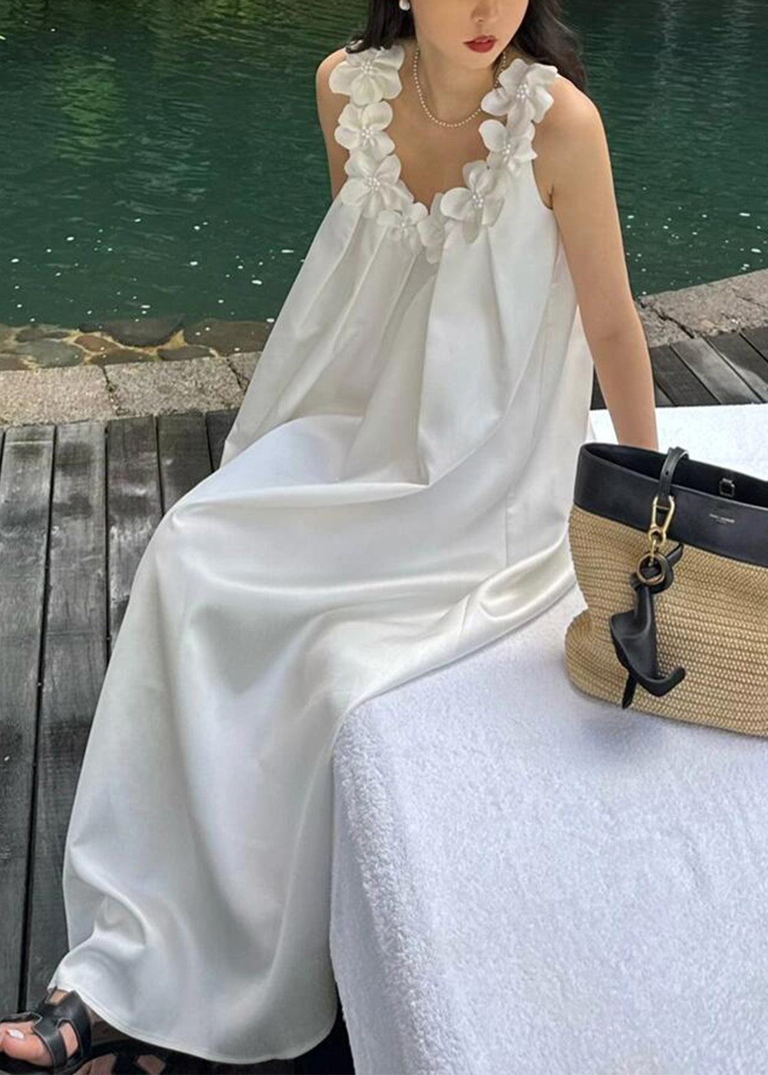 New White Cotton Maxi Dresses Sleeveless