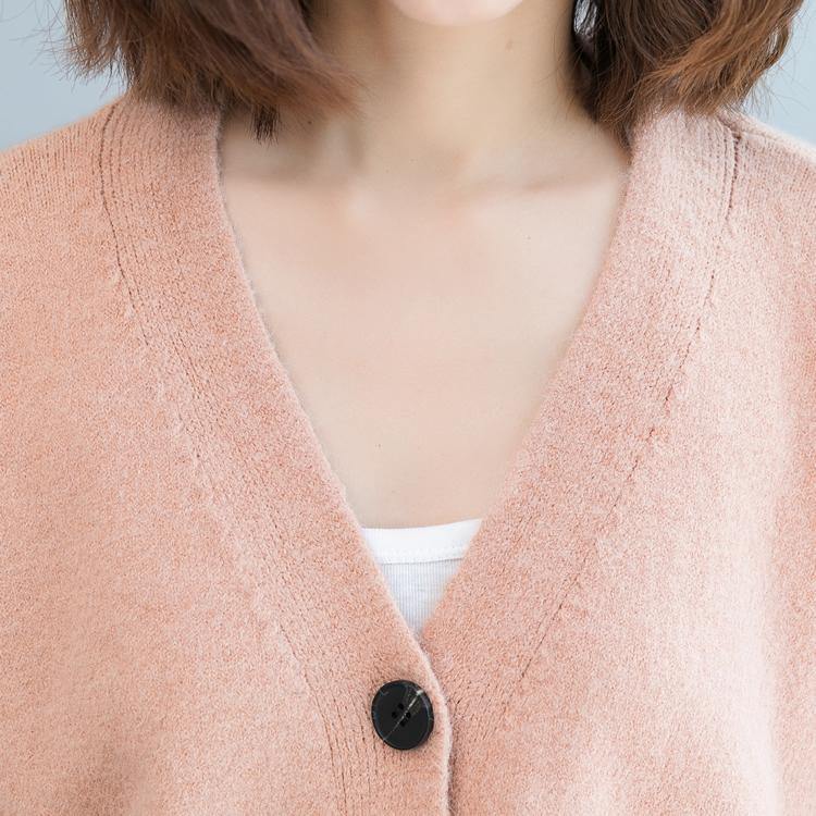 Oversized Fall Pink Knit Sweat Tops Clothing V Neck Knit Blouse