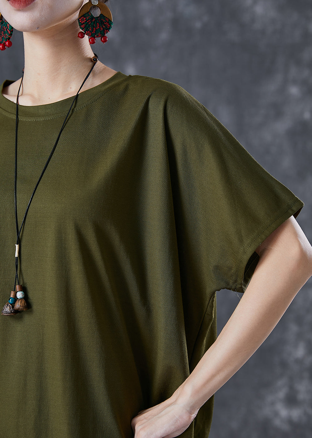 Army Green Asymmetrical Print Cotton Two Pieces Set Summer