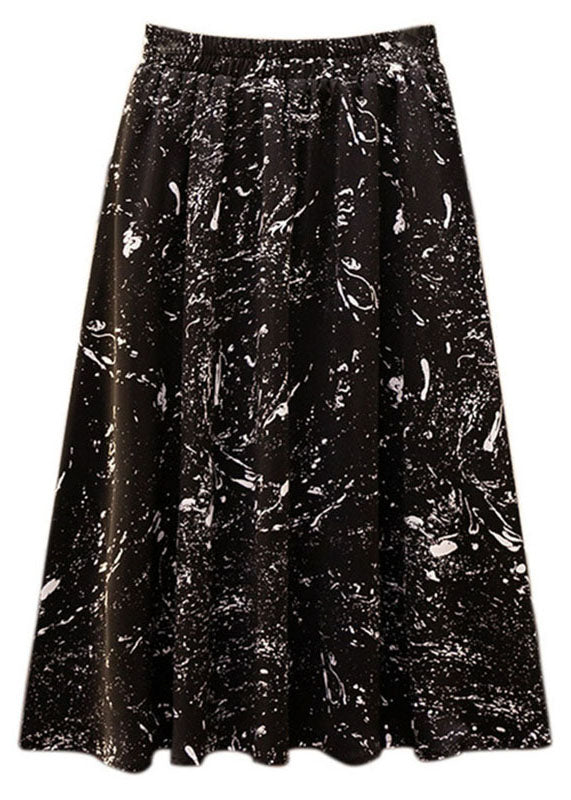 Black Print Elastic Waist Patchwork Chiffon Skirts Summer