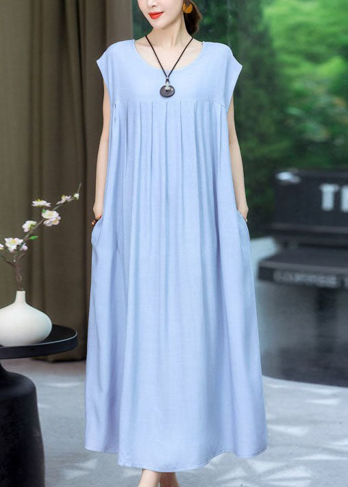 Green O Neck Wrinkled Patchwork Cotton Dress Summer