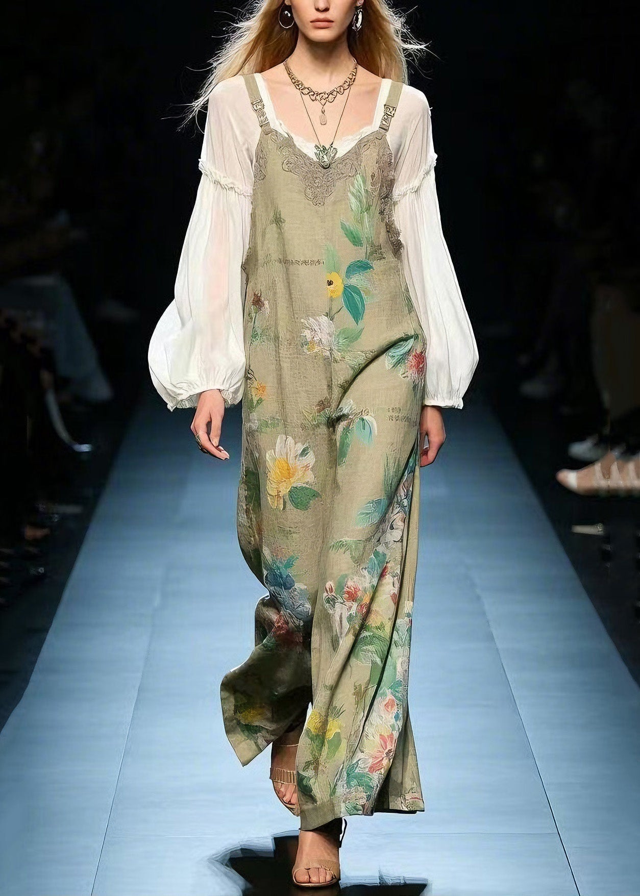 Green Print Cotton Jumpsuit Summer