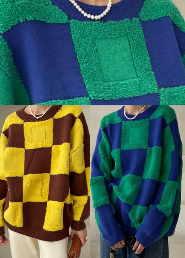 Green Thick Plaid Knit Sweater Winter