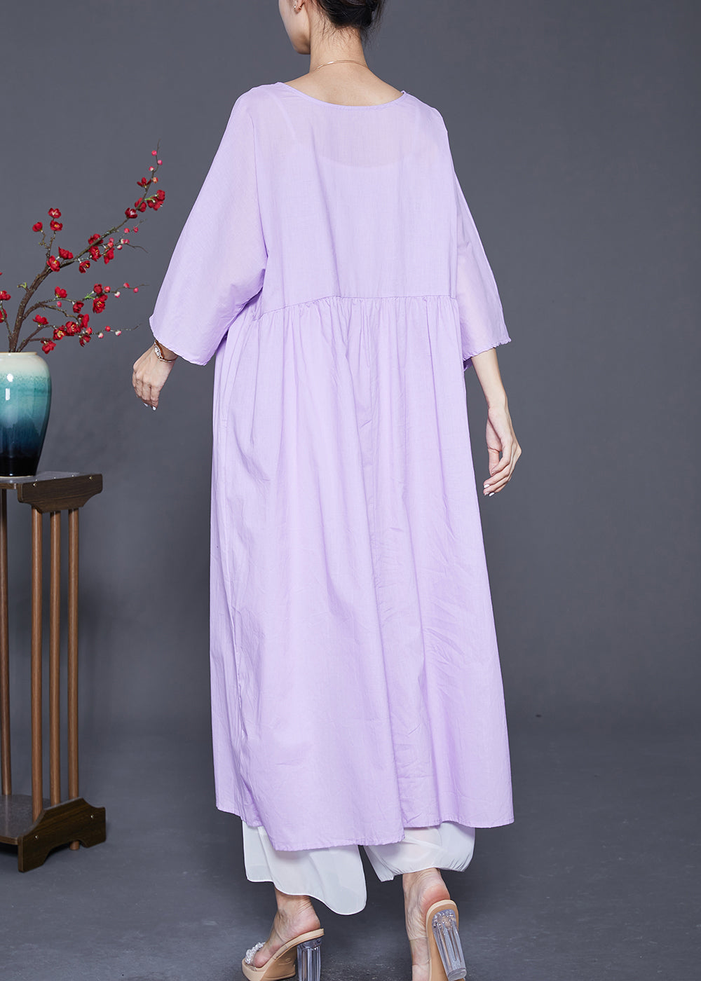 Light Purple Ruffled Patchwork Cotton Dress Bracelet Sleeve