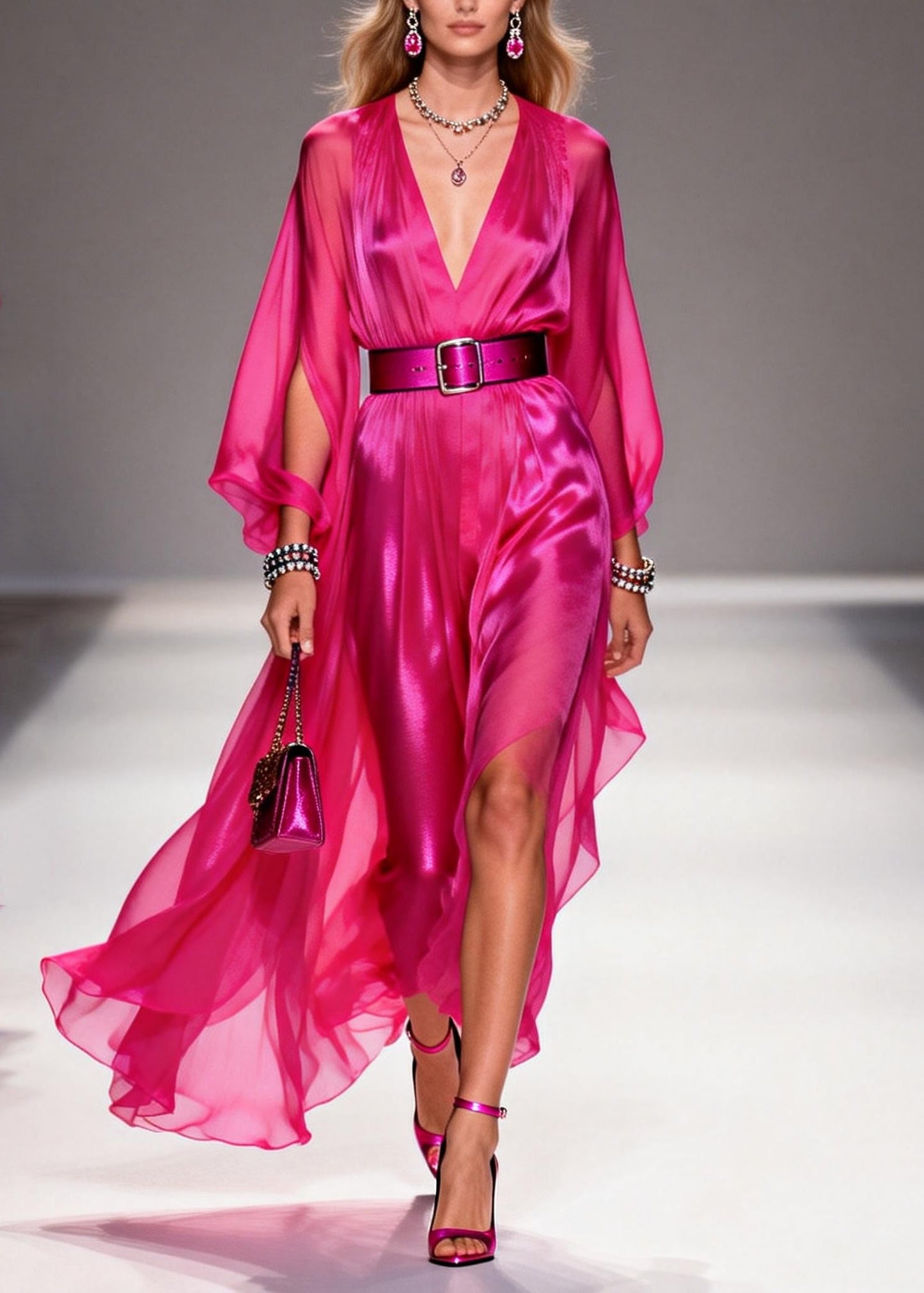 Rose Draping Low High Design Chiffon Tunic Dresses Summer
