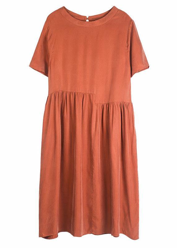 Rust Red O-neck Patchwork Summer Maxi Dresses Short Sleeve