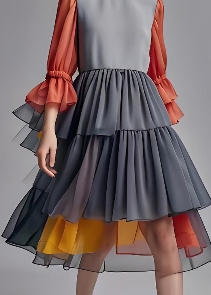 Wrinkled Layered Patchwork Chiffon Dresses Summer
