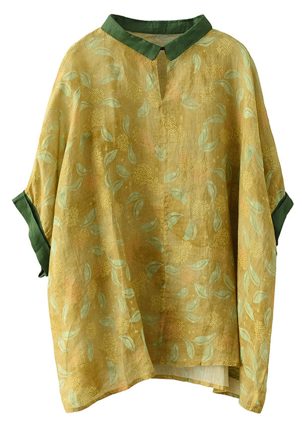 Yellow Patchwork Ramie Shirt Short Sleeve