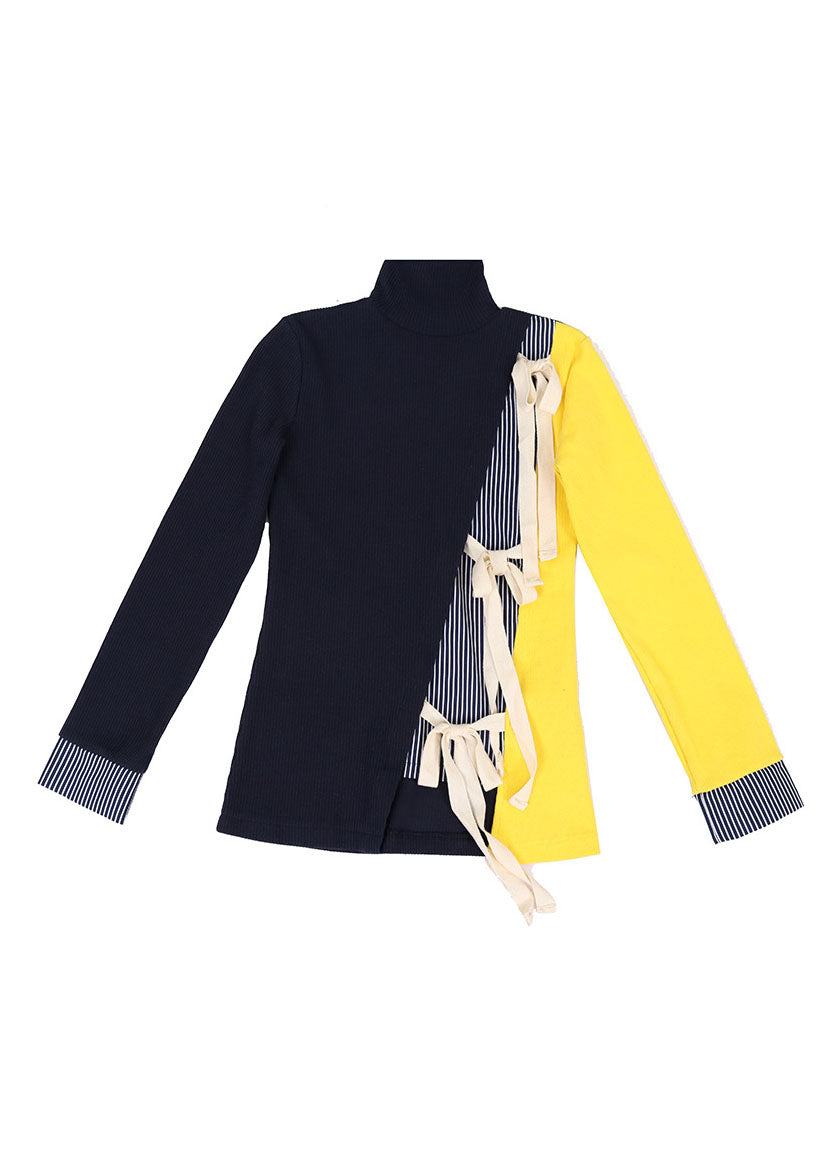 Dark Blue Asymmetrical Thick Patchwork Knit Sweater Spring