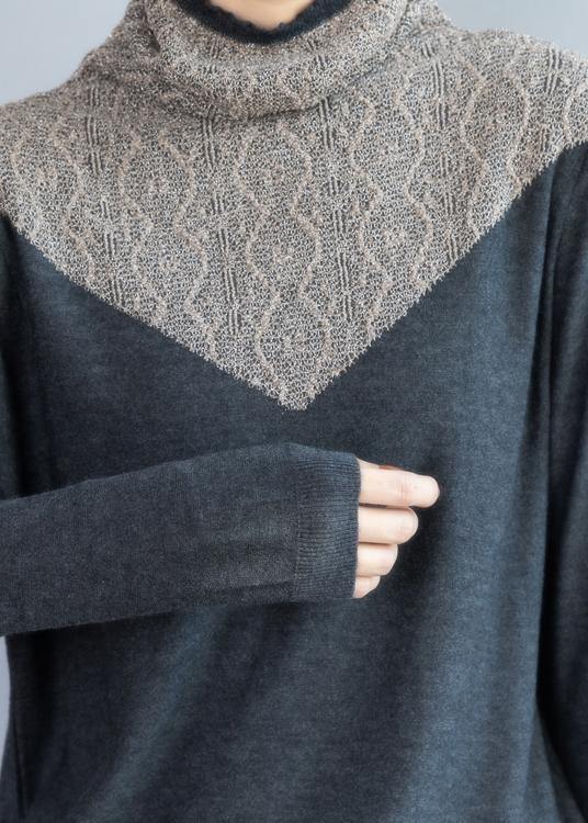 Pullover Gray Knit Tops High Neck Sweater Blouse