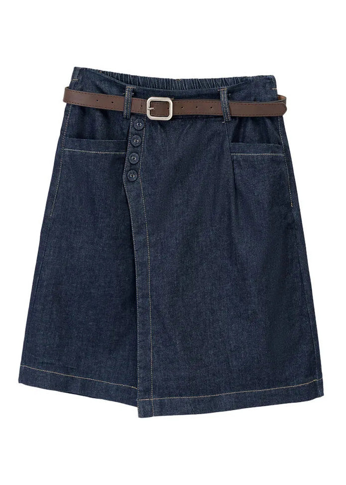 Retro Navy Patchwork High Waist Half Jeans