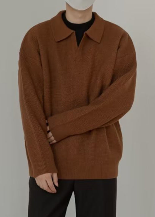 Simple Coffee Peter Pan Collar Knit Sweaters Spring