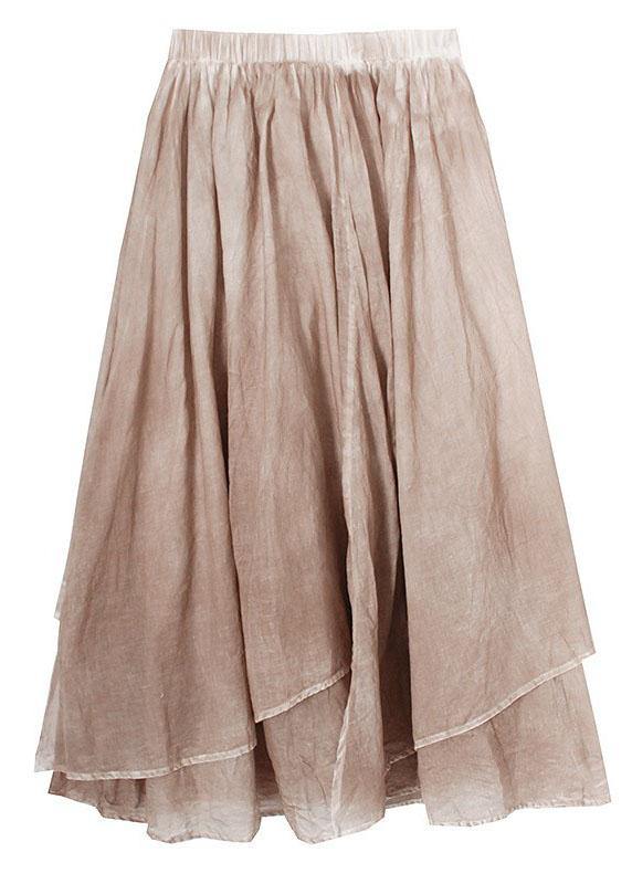 Simple Khaki Elastic Waist Asymmetrical Design Skirt Cotton Linen