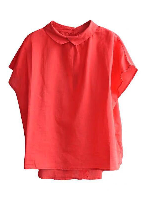 Simple White Peter Pan Collar Button Ramie Top Short Sleeve