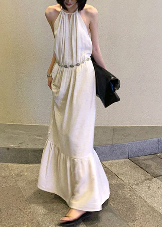 Slim Fit Apricot Tie Waist Holiday Maxi Dress Summer