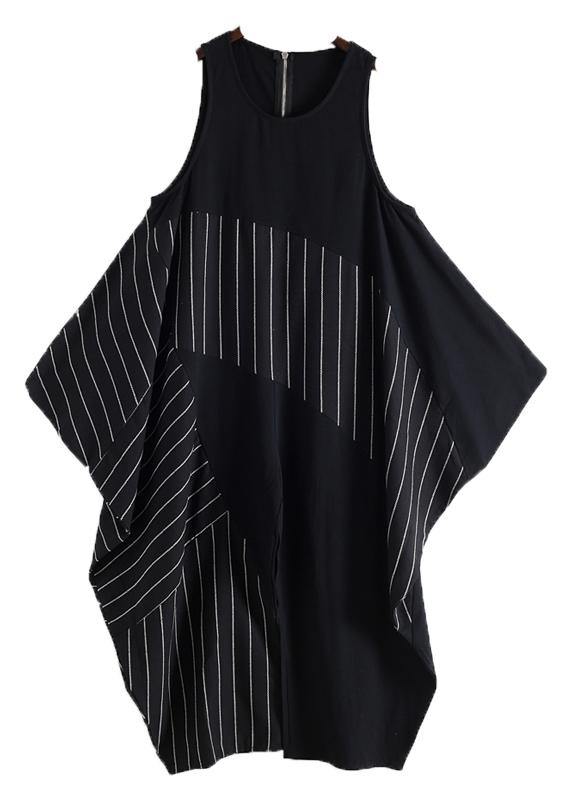 Spring Summer Cotton Hemp Oversized Asymmetric Striped Jumpsuit