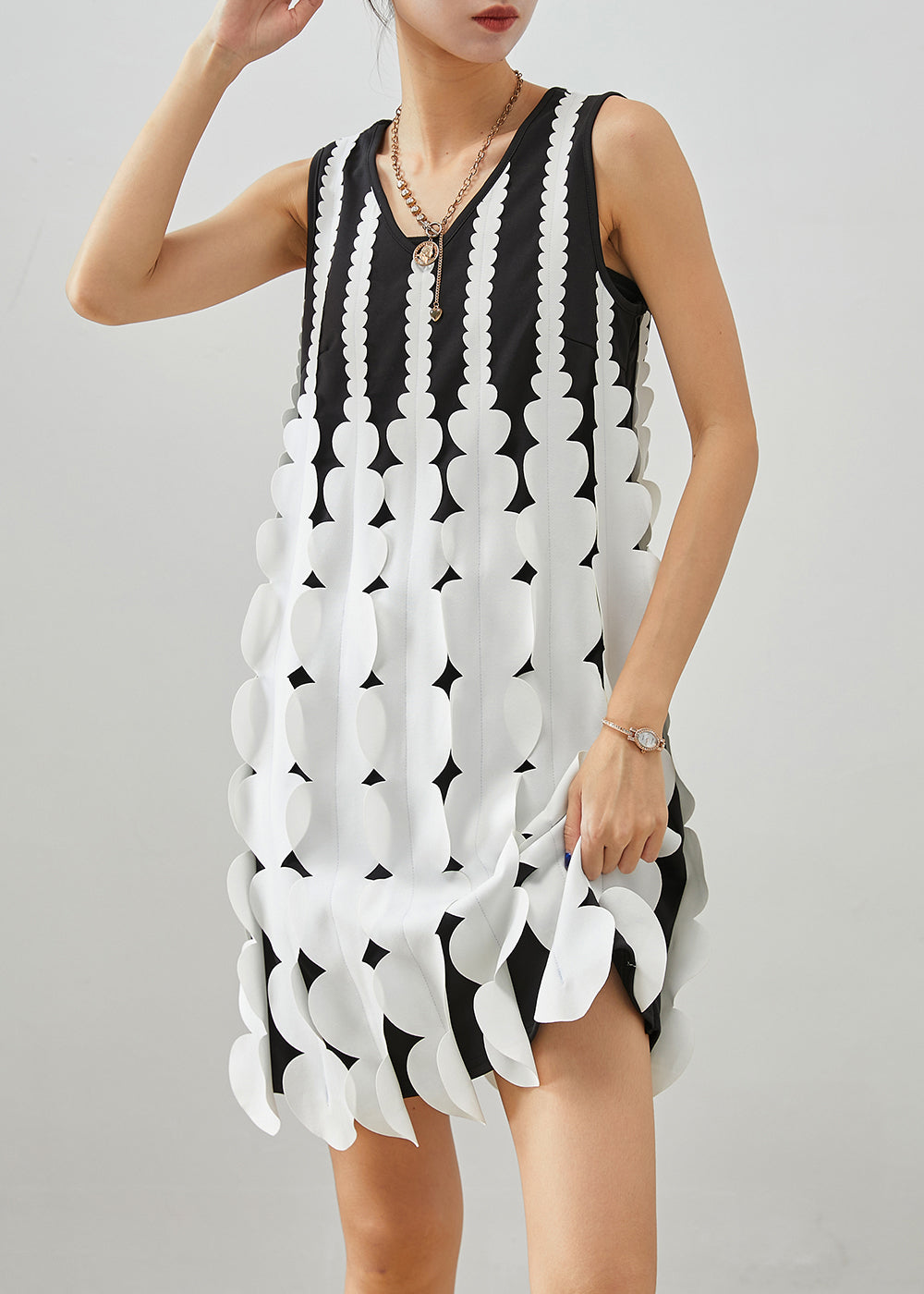Style Black Cotton Mid Dress Sleeveless