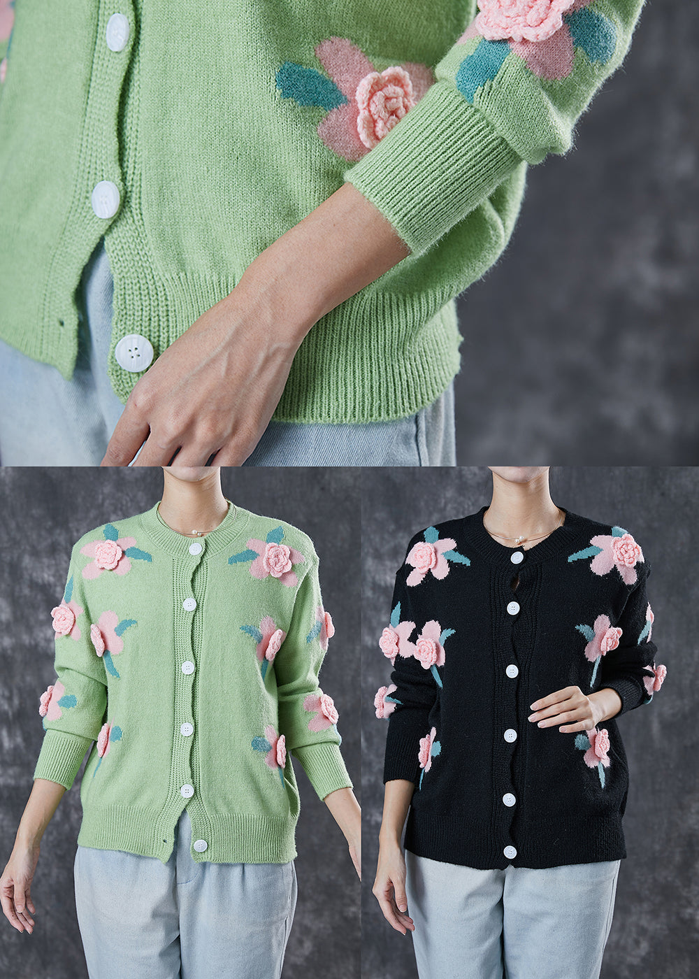 Style Green Stereoscopic Cozy Knit Cardigan Spring