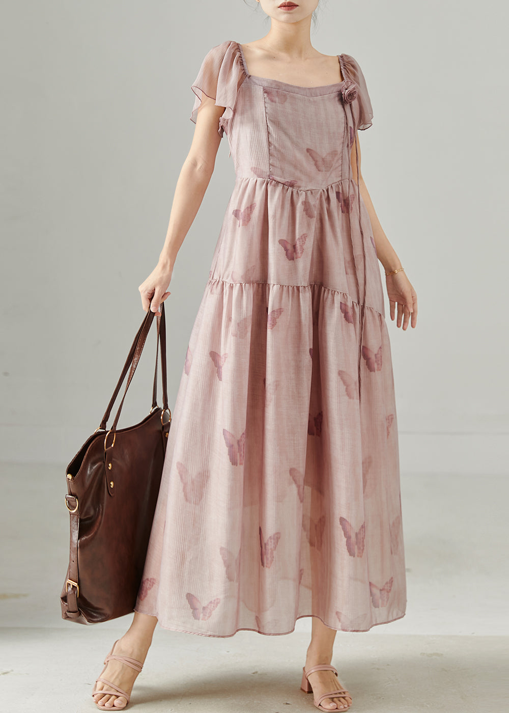 Style Pink Print Three-dimensional Cotton Holiday Dress Summer