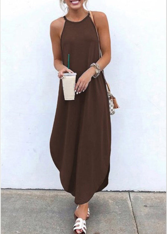 Summer Grey Strap Sleeveless Irregular Party Maxi Dress