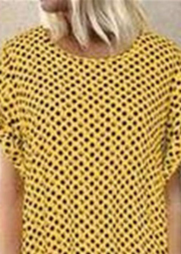 Summer Polka Purple Flowers Print Short Sleeve Dress