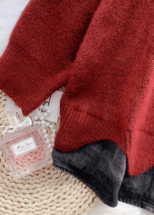 Turtleneck Sweater Loose Burgundy Net Red Inner Padded Top