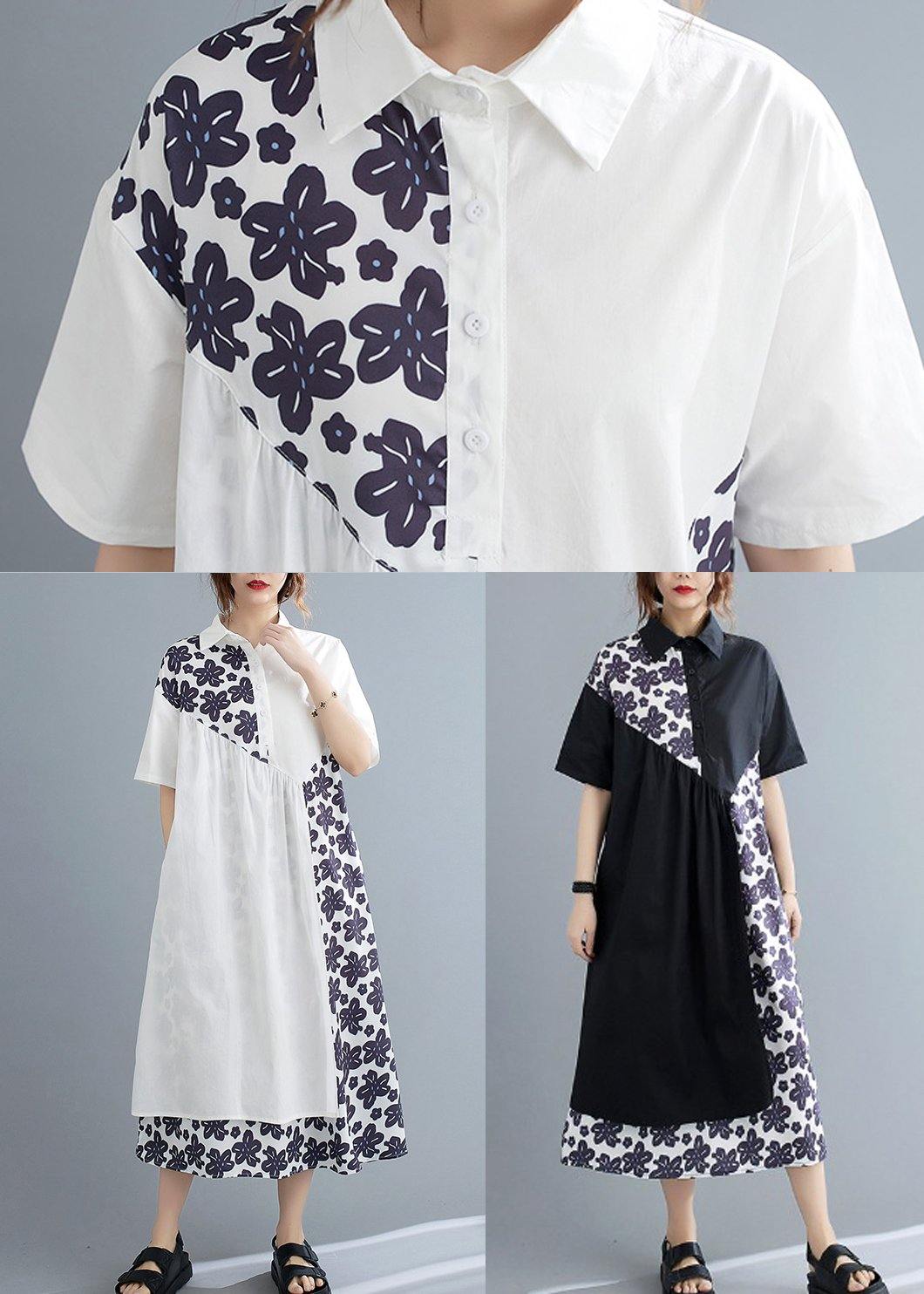 Unique Black Patchwork Print Peter Pan Collar Summer Chiffon Dress
