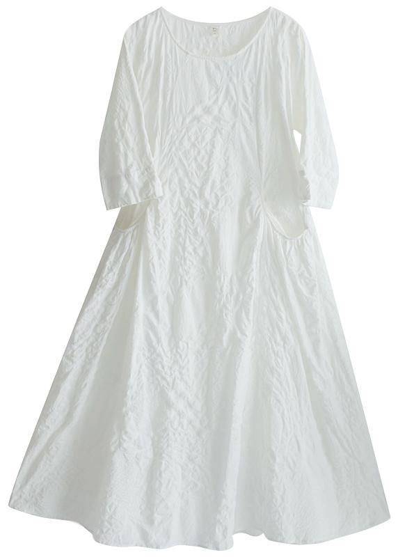 Unique O Neck Cinched Dress White Traveling Dresses